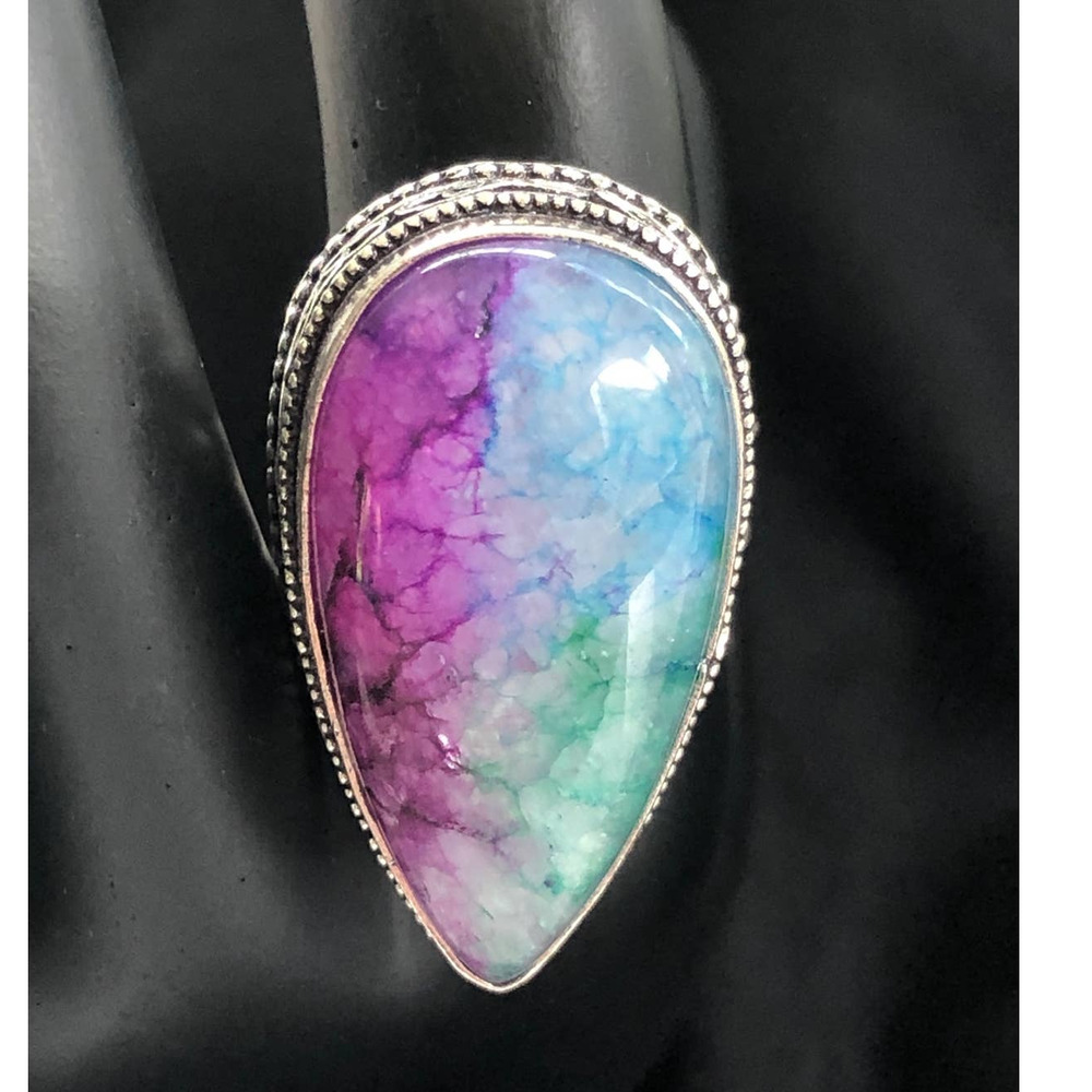 925 Rainbow Solar Quartz Ring Size 8.5